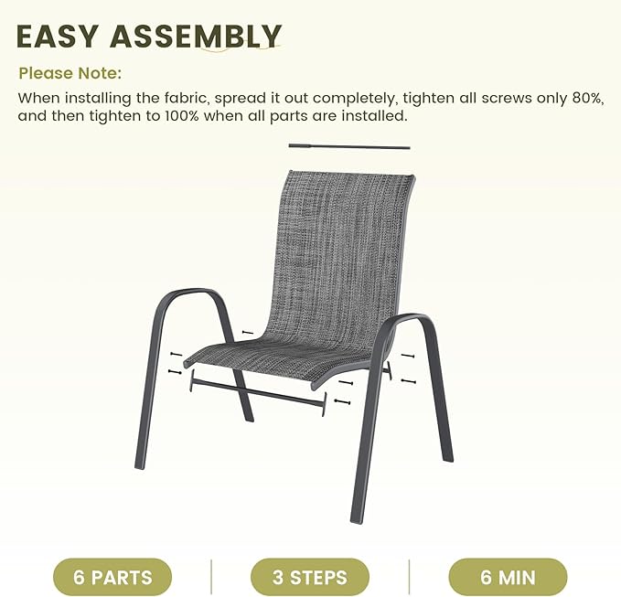UDPATIO Patio Chairs Set of 2, Stackable Outdoor Dining Chairs with High Back, Breathable Textilene Fabric Outdoor Chair All Weather, 350LBS Capacity for Garden, Backyard (Dark Grey)