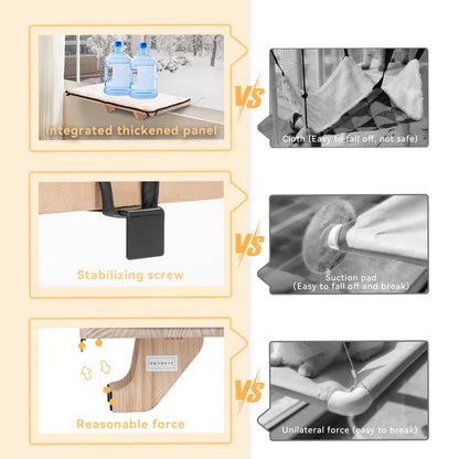 PETSFIT 2 Cats Design Window Perch, Cat Hammock Window Seat with Natural Wood &Removable Fleece Mat for Large Cats, Easy to Adjust&Assemble Cat Bed for Windowsill, Bedside and Drawer