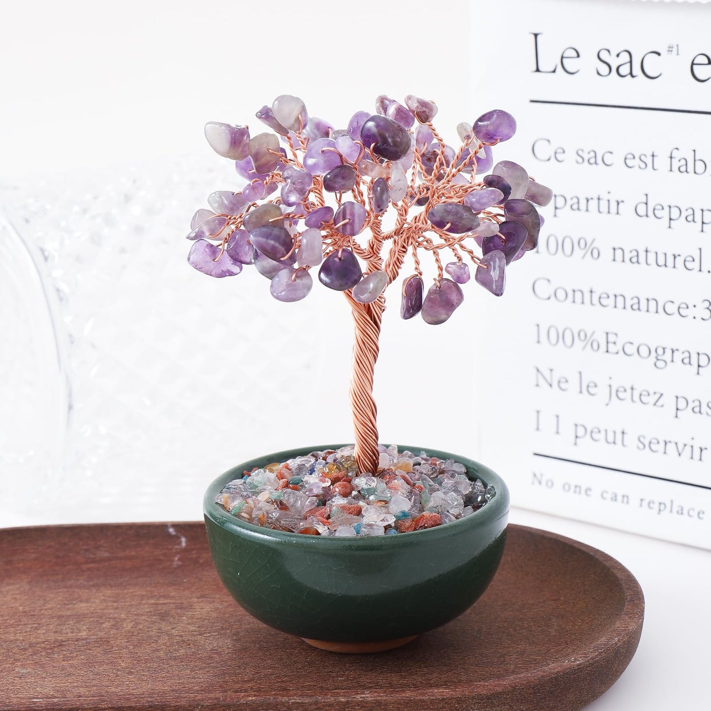 1PC Natural Amethyst Crystal Tree Handmade Wire Life Small Bowl Flowerpot Base Reiki Healing Feng Shui Mineral Specimen Tabletop Ornaments