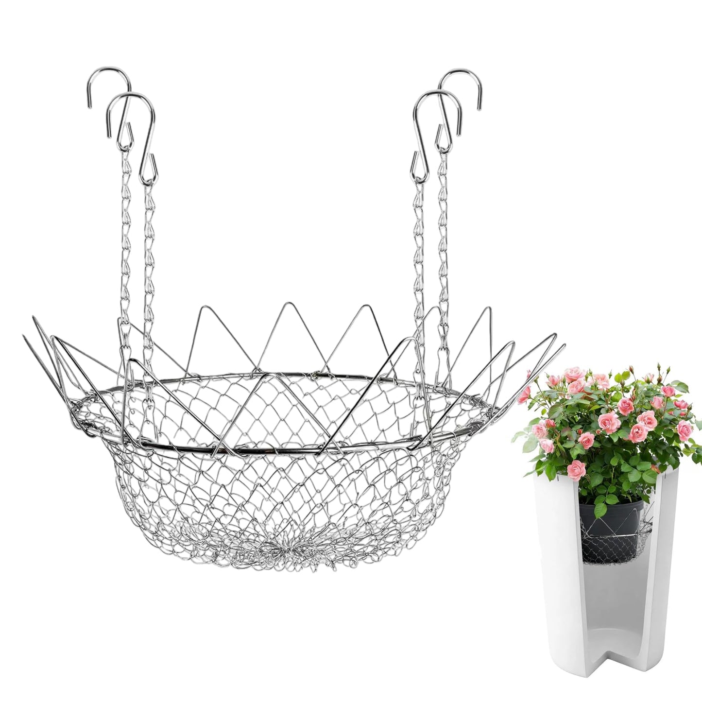 Adjustable Planter Inserts for Tall Planters Large Pots, 4 Hooks Fits in The Top Openings, Chain Planter Filler Elevate Plants, Plant Hanger for Outdoor Indoor Flower Potted