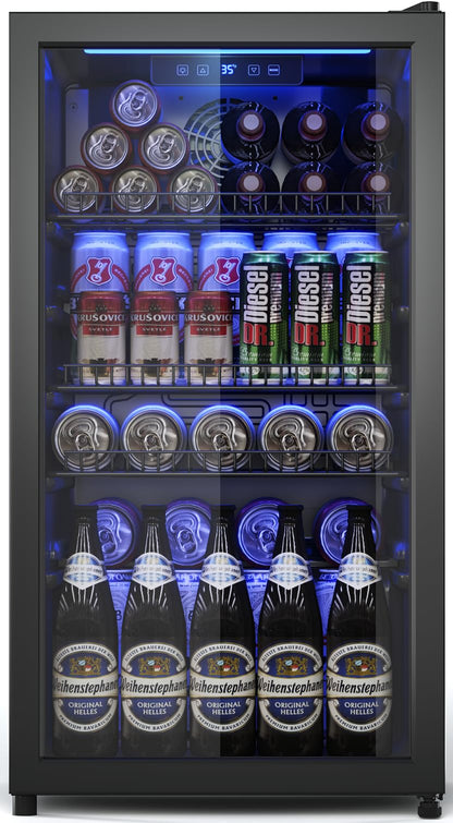 Tehanld Beverage Fridge, 130 Can Mini Fridge With Glass Door, Beverage Cooler Refrigerator, Wine Drink Beer Cooler, Adjustable Shelves & Digital Temperature Display