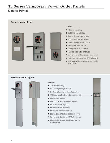 Siemens TL77NT Talon Temporary Power Outlet Panel by with Two 20a Duplex Receptacles Installed Includes a Top Fed, Ring Type, Meter Socket Provision