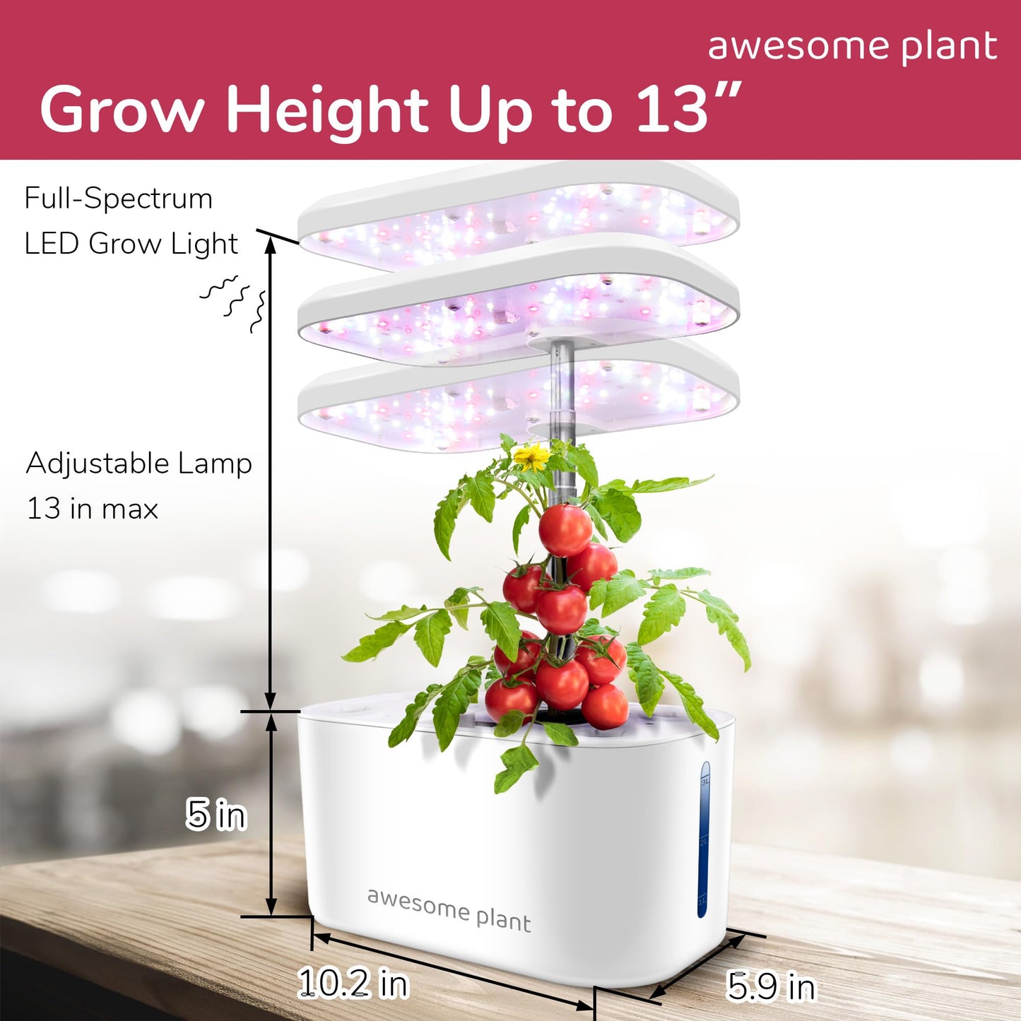 Awesome Plant 6Pro Hydroponics Growing System Kit (6 Pods), Indoor Garden Kit with 3L Watertank, 3 Grow Modes and Quiet Pump, Grow Herbs Lettuce Salad at Home Kit, Adjustable Height Up to 13", White