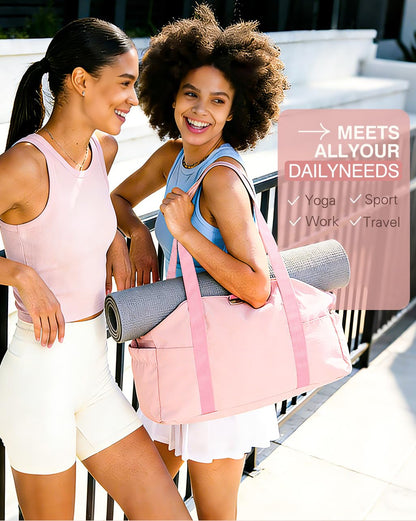 YANLIFY Tote Bag for Women, 26L Capacity Travel Purses Work Bag, Small Zipper Tote Bag for Travel Nurse Gym Teacher, Lightweight Nylon Shoulder Handbag with Hidden Yoga Mat Strap