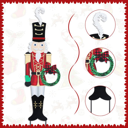 Christmas Yard Sign Decorations Outdoor Christmas Nutcracker Wreath Yard Signs with Metal Stakes for Xmas Holiday Party Lawn Sign Garden Decor Outdoor Yard Signs