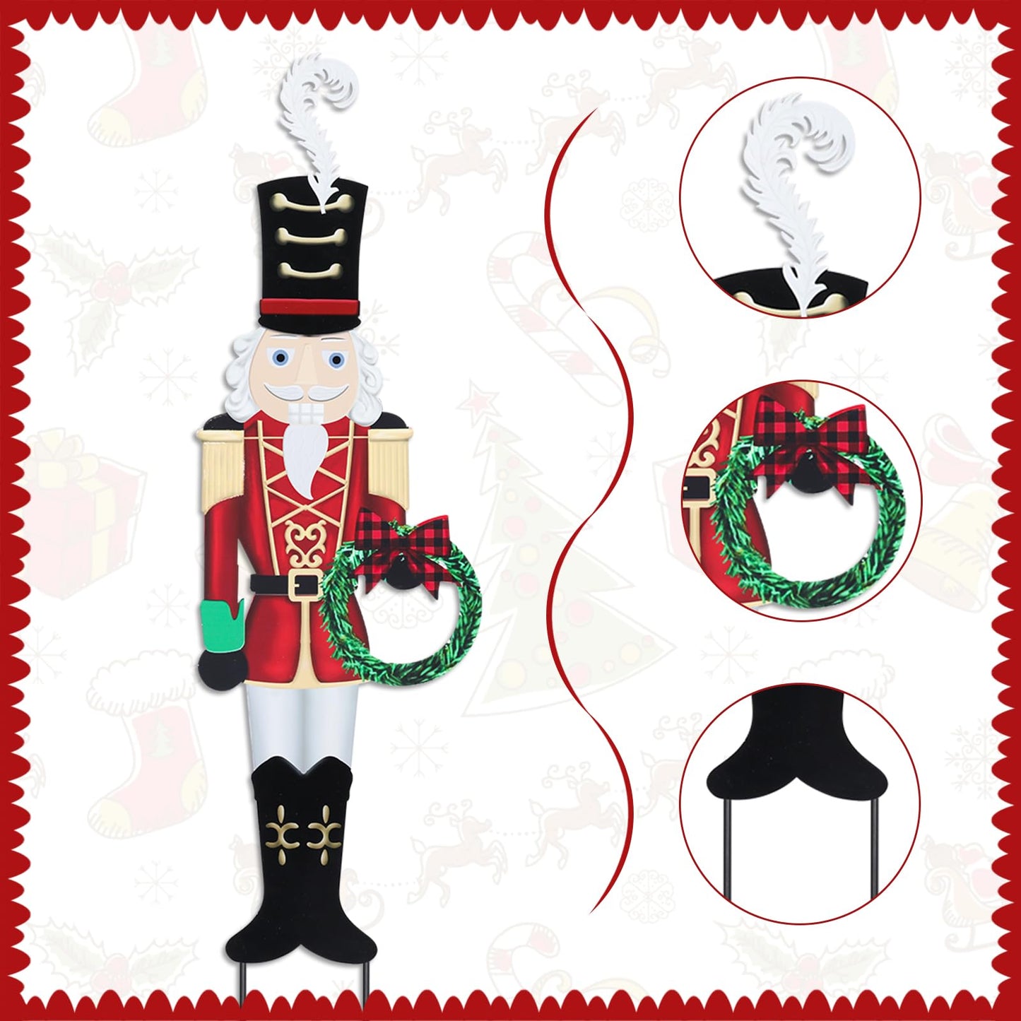 Christmas Yard Sign Decorations Outdoor Christmas Nutcracker Wreath Yard Signs with Metal Stakes for Xmas Holiday Party Lawn Sign Garden Decor Outdoor Yard Signs