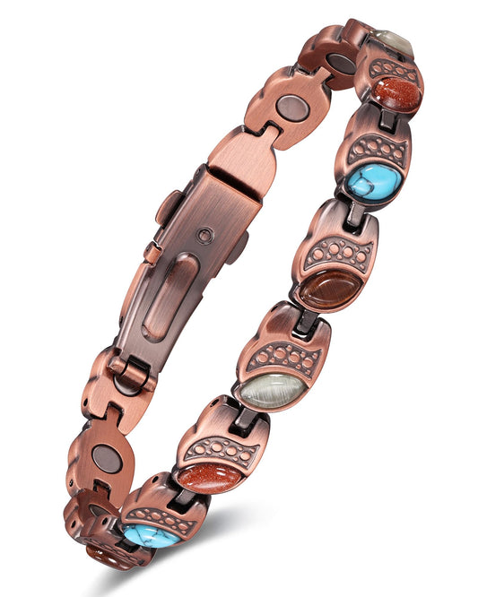 Feraco Pure Copper Bracelets for Women, Ultra Strength Magnetic Copper Bracelet with 3800 Gauss Magnets, Natural Turquoise & Stones, Adjustable, Jewelry Gift, Soul Vision