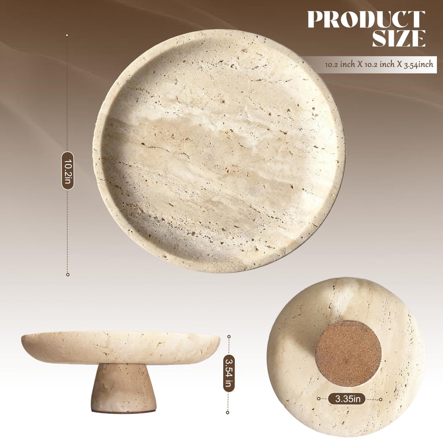 Axiqunel Natural Travertine Fruit Bowl 10.2 Inches with Pedestal Large Decorative Bowl for Kitchen Counter Dining Table Centerpiece and Entryway Decor