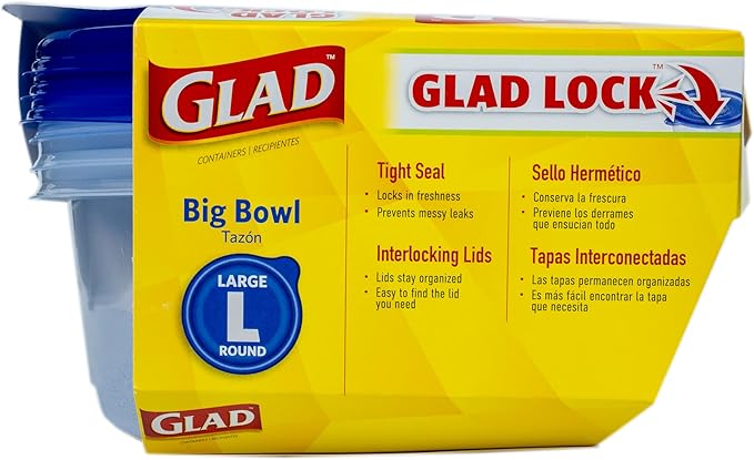Glad GladWare Big Bowl Food Storage Containers, Large Round Bowl Holds 48