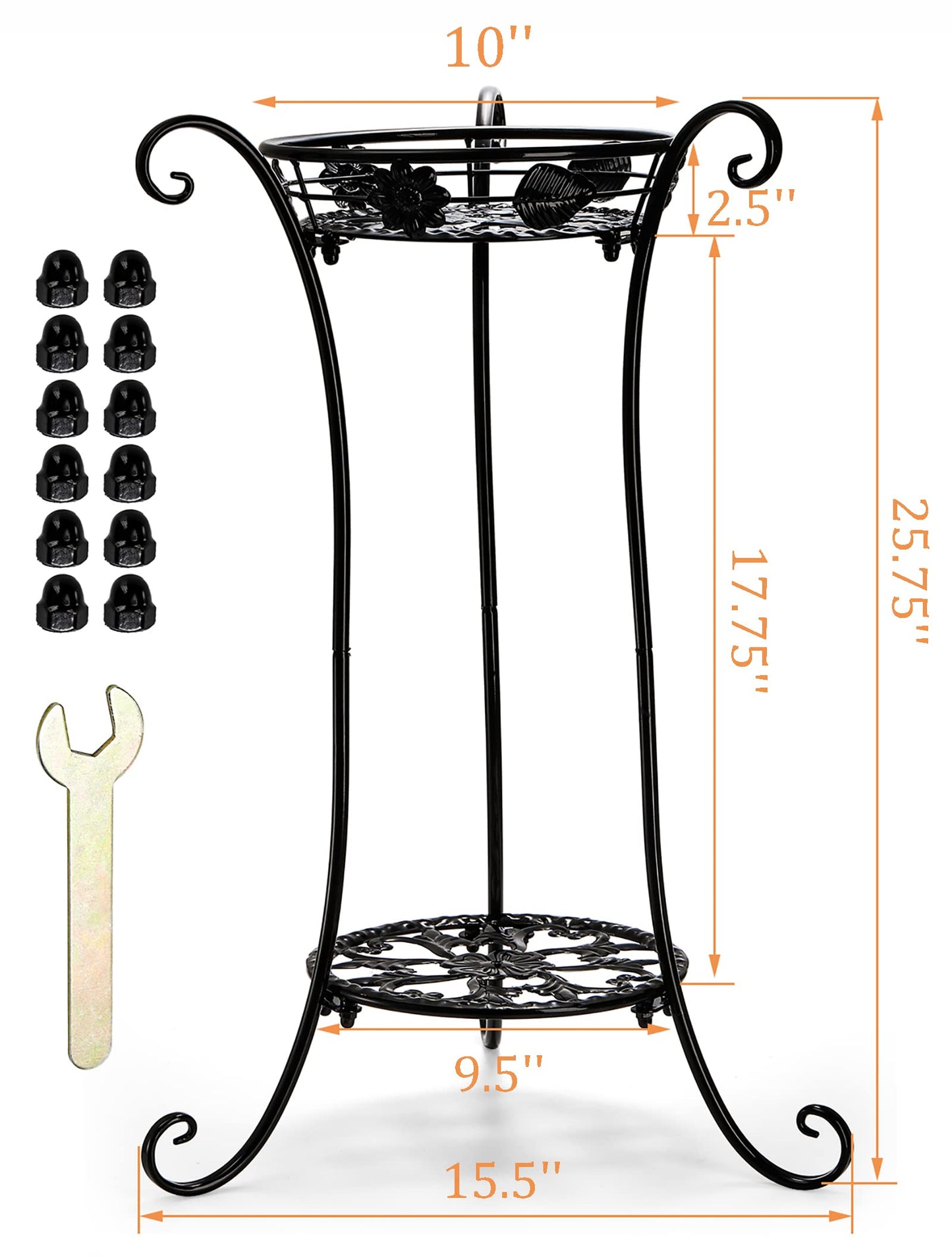 Yesland 2 Pcs Metal Plant Stand Indoor Outdoor, 2 Tier Black Iron Flower Plant Stand 26 Inches Detachable Tall Modern Plant Shelf Holder for Corner, Patio, Living Room, Garden
