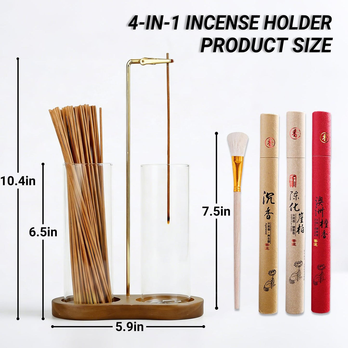 Crastilior Glass Incense Holder with ash Catcher Upside Down Incense Sticks Burner Holder 2 in 1 Incense Sticks Holder for Meditation Yoga Spa Room Decor(Brown)