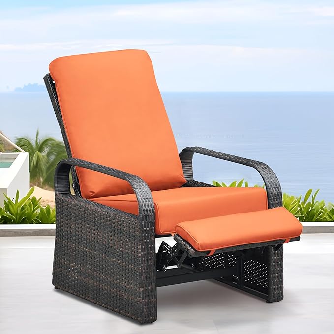 ART TO REAL Automatic Adjustable Patio Recliner Chair Relaxing Sofa Outdoor Wicker Armchair Furniture Aluminum Frame Lounge with Soft Thicken Cushion