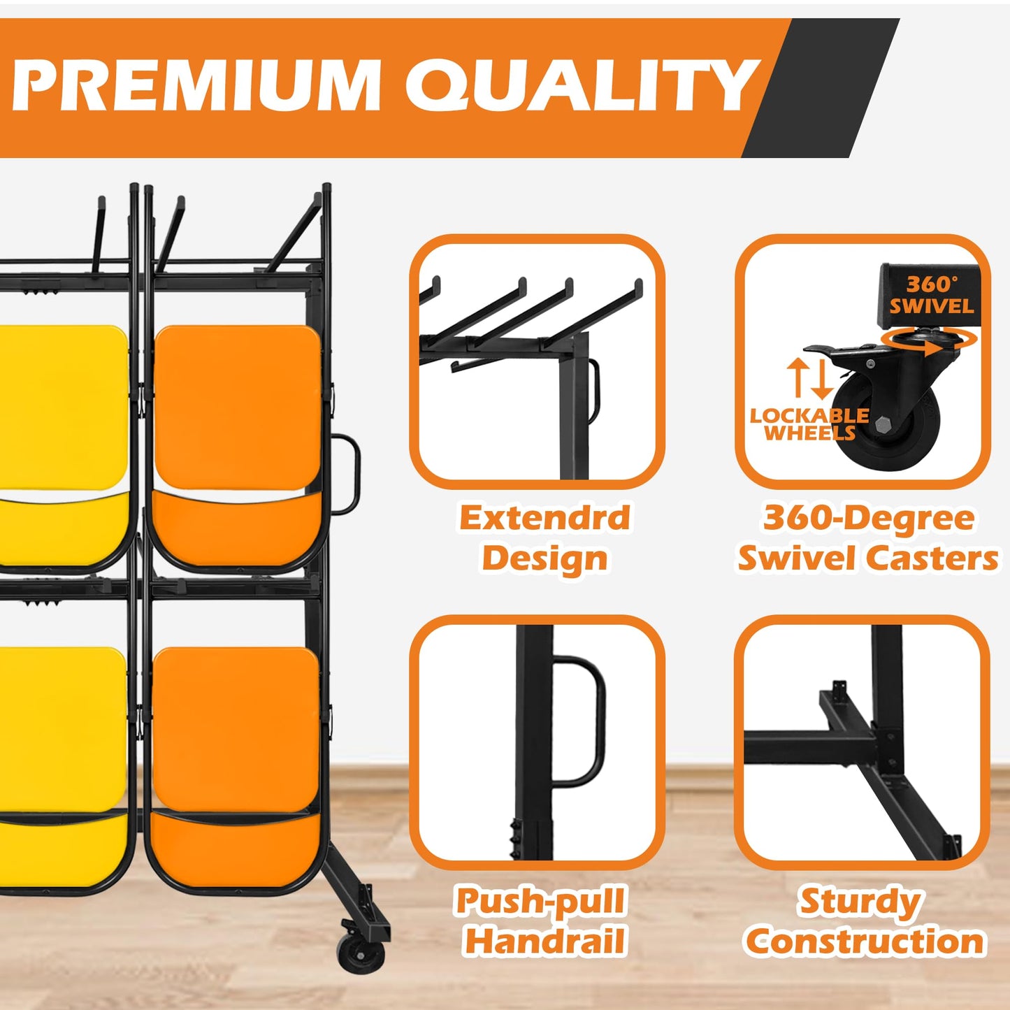 koretech Folding Chair Rack for 96 Chairs or 12 Tables, Folding Chair Cart with Wheels Heavy Duty, Chair Storage Dolly for Transport Organize Chairs