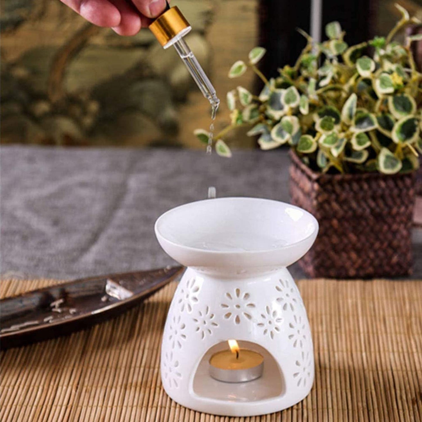 GENTI 2PCS Ceramic Tea Light Holder, Aromatherapy Oil Burner, Wax Warmer, Tealight Holder for Home Decor