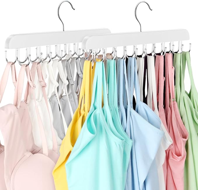Bra Hanger for Closet, Tank Top Hanger 20 Hooks Capacity Foldable Wood Space
