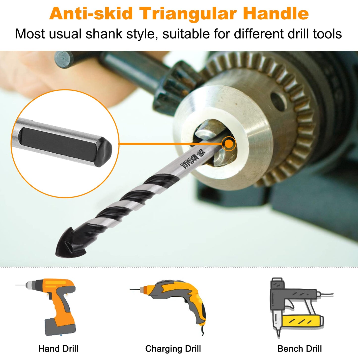 10PCS Tile Drill Bits Set, Professional Masonry Drill Bits Set for Porcelain/Glass/Brick/Plastic/Cement/Wood/Tile/Etc (3mm to 12mm)