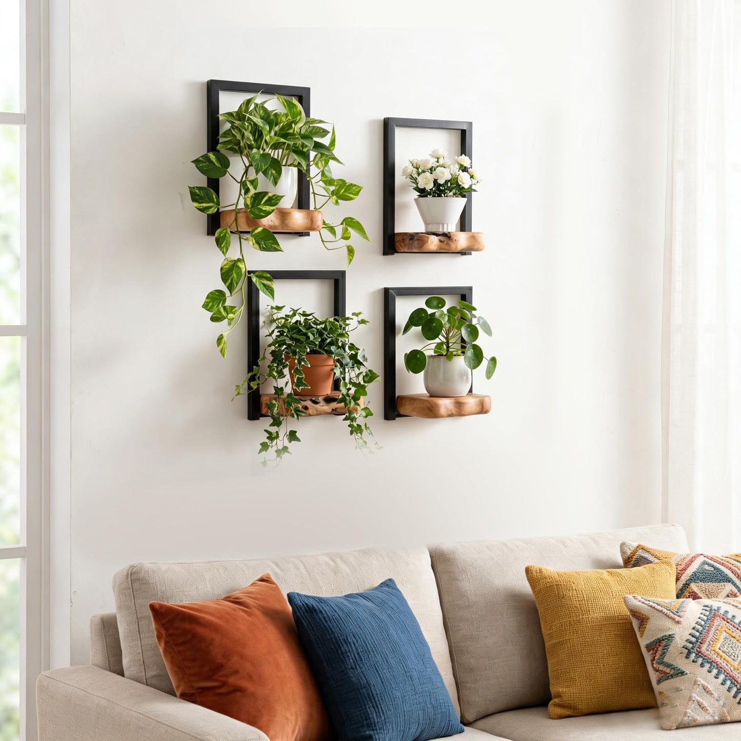 JOLLYMER Natural Edge Cedar Wood 2 Pack Wall Plant Holders, Window Planters Shelves, Indoor Plants Stands, Wall Decor Planter Hanging Shelf,12x9x5 inches