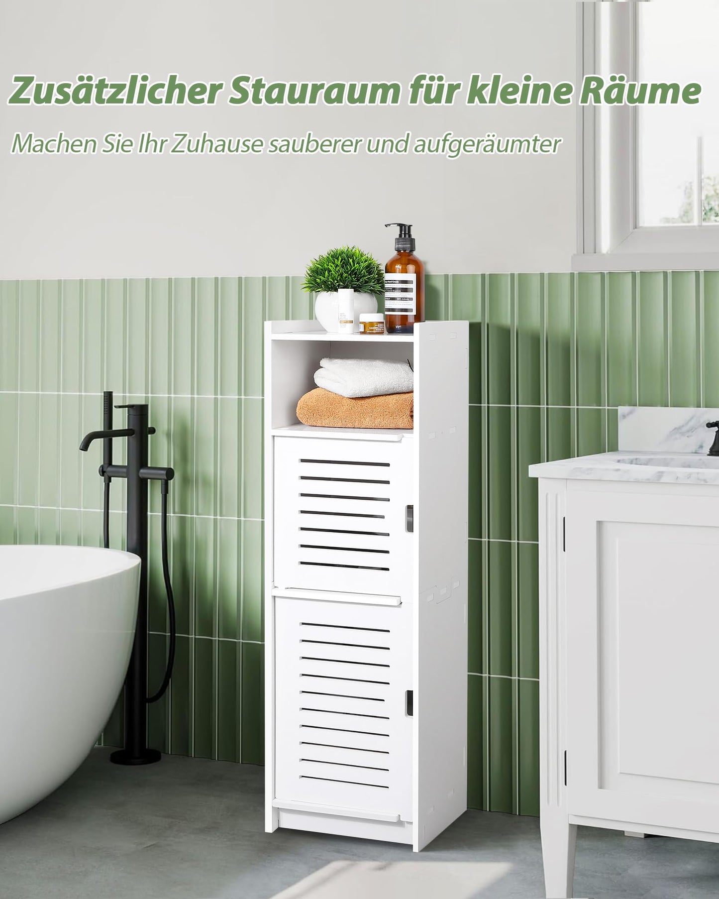 aimu Waterproof Bathroom Cabinets,Bathroom Storage Units with Open Storage Shelf,Free-standing Floor Cabinets,Corner Organizer Cupboard for Bedroom Kitchen Hallway,White.