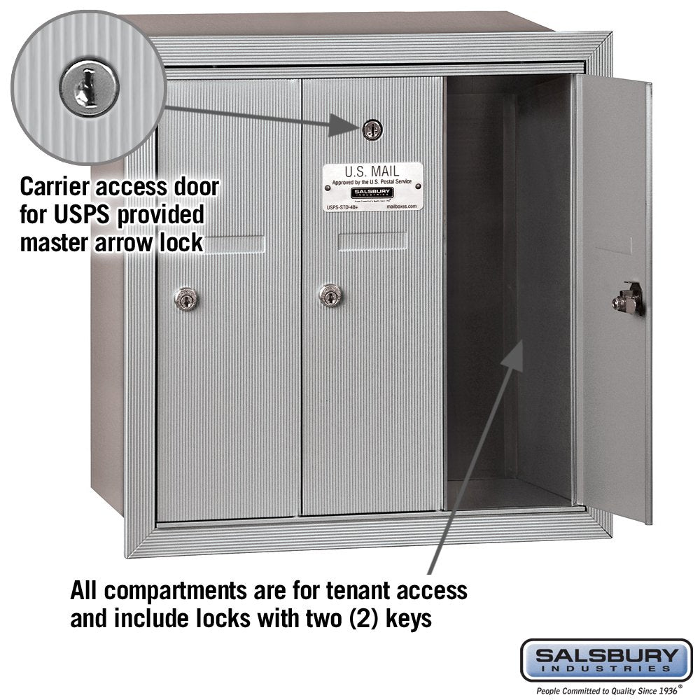 Salsbury Industries 3503ARU Recessed Mounted Vertical Mailbox with 3 Doors and USPS Access, Aluminum