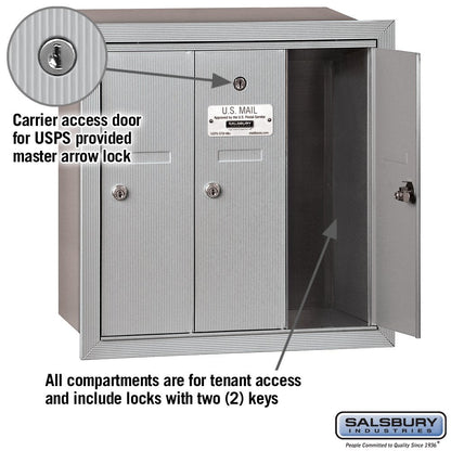 Salsbury Industries 3503ARU Recessed Mounted Vertical Mailbox with 3 Doors and USPS Access, Aluminum