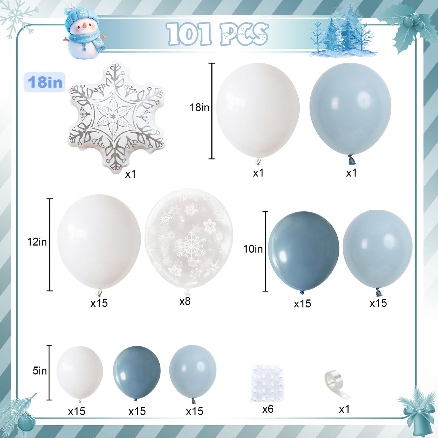Winter Wonderland Balloons Garland Arch Kit, 101Pcs Dusty Blue White Balloons with Snowflake Foil Balloon for Christmas Xmas Holiday Ice Snow Girl Princess Theme Baby Shower Birthday Party Decorations