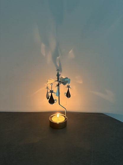 Rotary Candle Holder Spinning Candleholder Metal Small Gift Cartoon Cat Design for Home Decoration Party Wedding