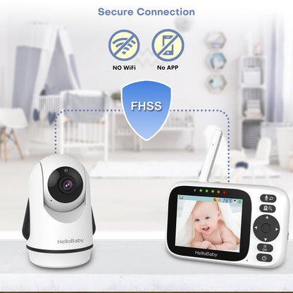 HelloBaby Baby Monitor with Camera and Audio, Video Baby Monitors Night Vision, Pan 320°& Tilt 120° Without WiFi, 3.2’‘ IPS Display 2-Way Talk, ECO Mode, 1000ft, 8 Lullabies and 8 Languages (HB6339)