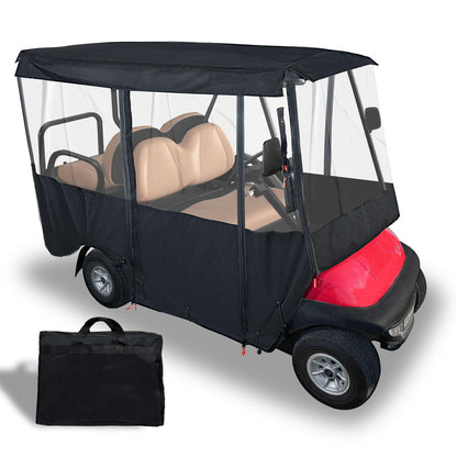 Tecoom Golf Cart Enclosure 2+2/4 Passenger Fit for EZGO, Yamaha, Club Car, Golf Rain Cover 600D Waterproof Snowproof with 4 Door Zippers, 4-Side Clear Windows and 8 Windproof Hooks, Roof 82.7''L