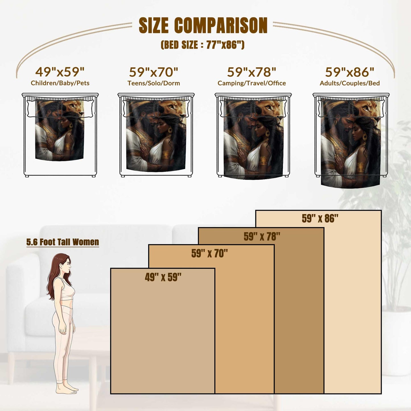 GXYAOYZG African American Couple Blanket Afro Queen King Throw Blanket Black Woman Man Throws Warm Soft Flannel Print Blankets for Couch Bed Decor Romantic (Couple - 3, 49" x 59")