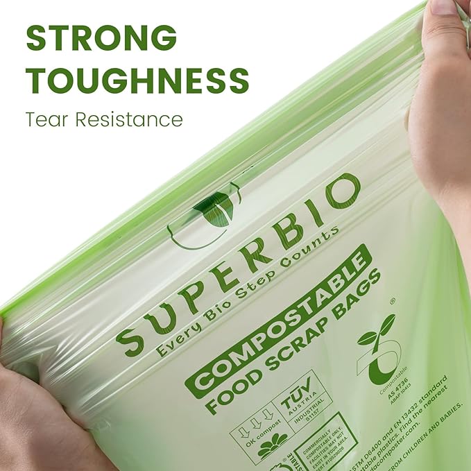 SUPERBIO 13 Gallon Compostable Kitchen Waste Bags, 1 Pack, Flat top Food Scrap