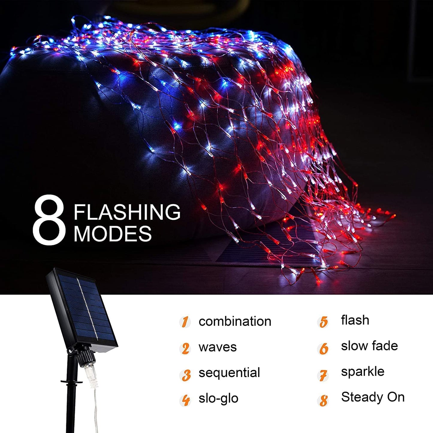 FUNIAO (Upgraded) 2-in-1 Solar Powered American Flag Lights, 420 LED Flag Net Lights, Remote Controlled Waterproof Patriotic Ornament for Memorial Day, 4th of July, Presidential Election, Christmas