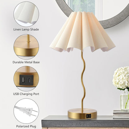EOEYYOYB Pleated Table Lamp, Table Lamp for Bedroom, Bedside Lamps for Nightstand with Linen Lampshade, Modern Lamp for Bedroom Home Office Decor