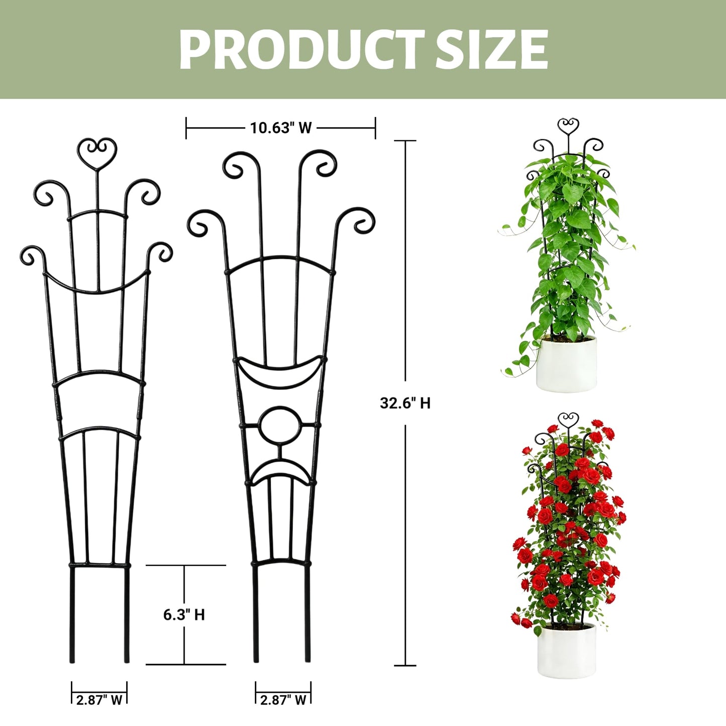 Plant Trellis for Climbing Plants Indoor 2Pcs Small Garden Trellis for Potted Plants Sturdy Metal Houseplant Support 33in Taller Plant Trellis for Monstera pothos lvy Vine