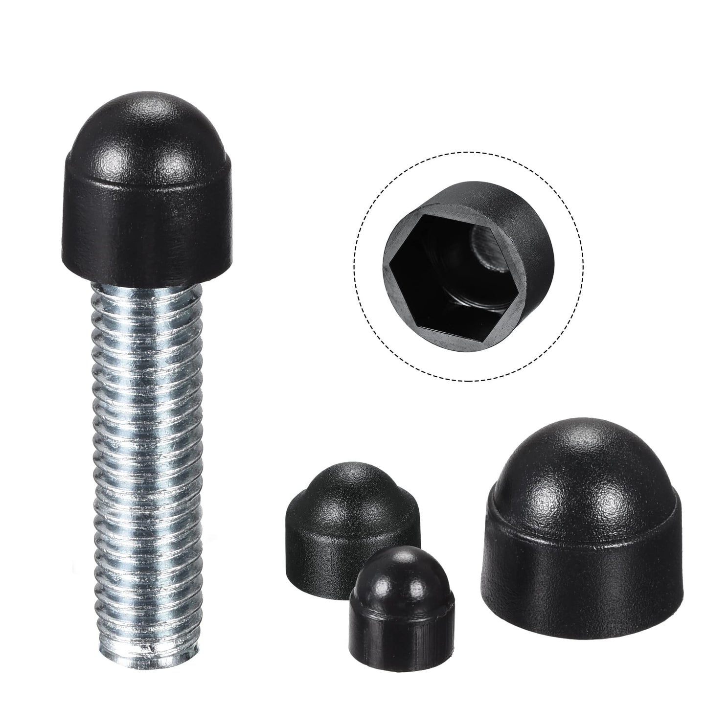 uxcell Plastic Dome Nut Protection Cap Covers, M12x19mm Nut Cover Black 50pcs