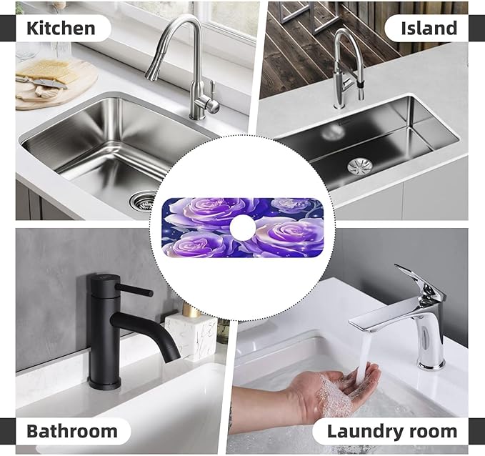 Blue Purple Rose Kitchen sink faucet pad, strong water absorption, anti slip