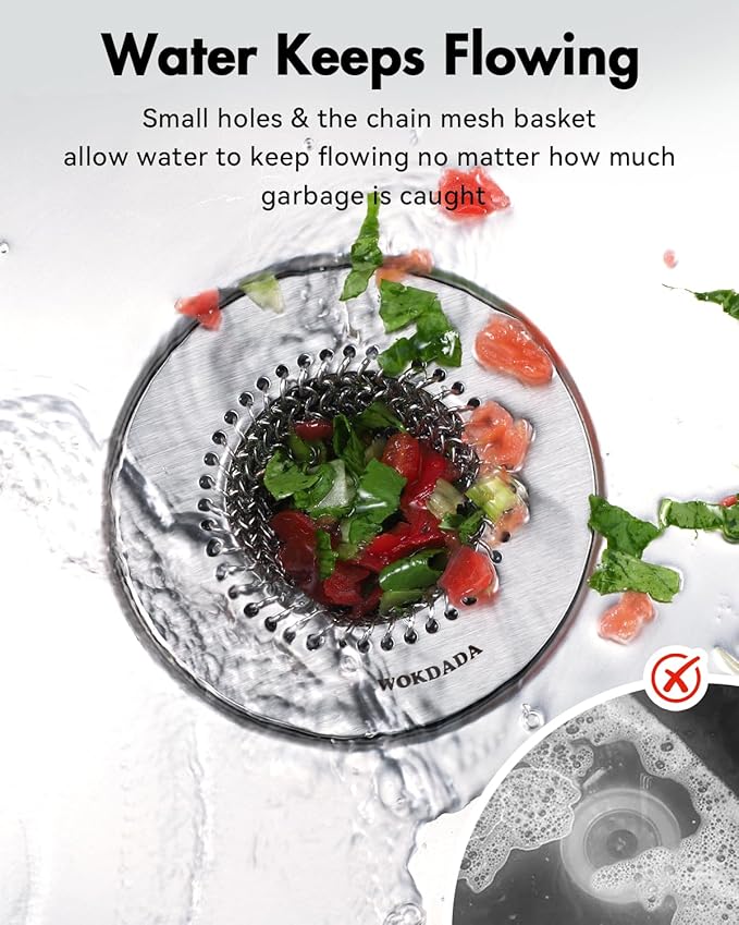 Sink Strainer with Stopper, Wokdada Revolutionary Clog-Free Food Catcher