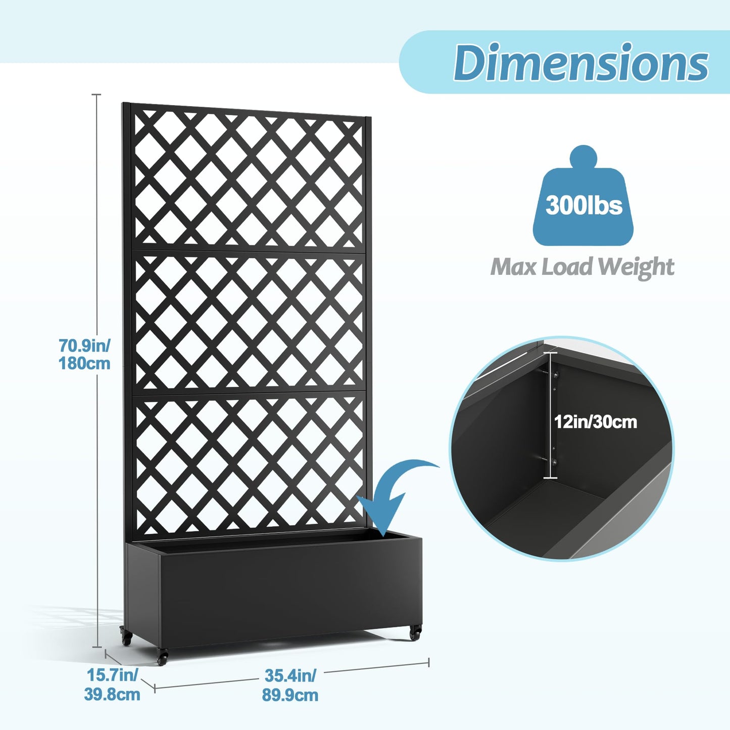 TUYOHW Metal Planter Box with Trellis, Raised Garden Bed with Privacy Screen, Outdoor Planter Box for Climbing Plants, Vine Support Flower Bed with Drainage Holes for Garden, Patio, Balcony