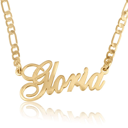Beleco Jewelry Customize Name Necklace With Figaro Chain in Sterling Silver 925 Custom Name Plate Necklace With 15 Font Style - Personalized Any Name/Word Up To 11 Characters - Womans Mens Gift Ideas