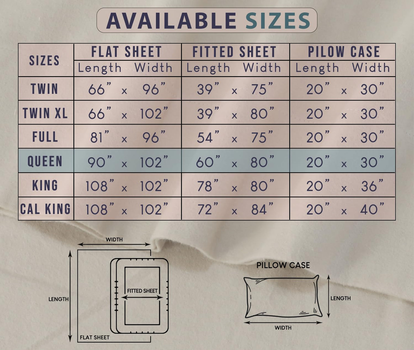RUVANTI Flannel Sheets Queen Size - 100% Cotton Double Brushed Bed Sheets, Deep Pockets 16 Inches Queen Sheet Set, All Seasons Breathable & Extra Soft - Warm & Cozy, 4 Piece, Bali