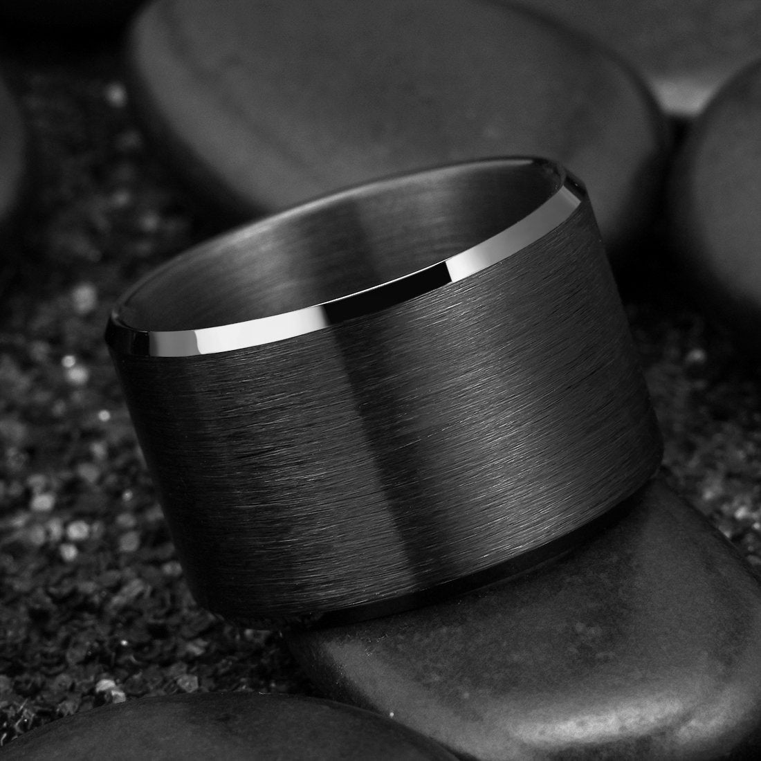 King Will Black-15mm Basic Wedding Ring For Men with Brushed Matte Surface Beveled Polished Edge Comfort Fit 9
