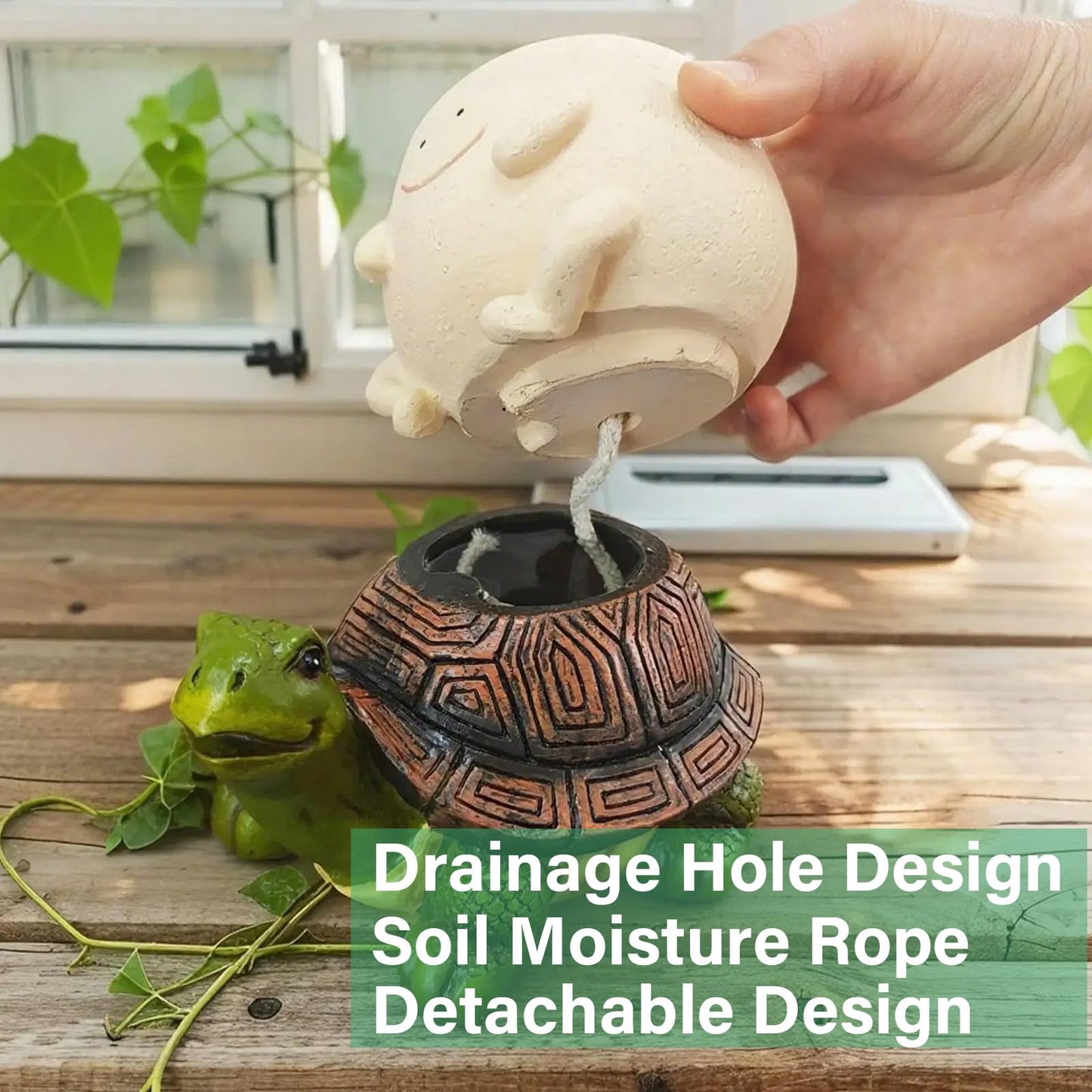 LZEXIN Smiley Face Planter Pot, Cute Plant Pots for Indoor Outdoor, Resin Smile Face Flower Cute Planter with Drainage Hole, Creative Flower Pot Succulent Planters(Riding The Turtle Model)