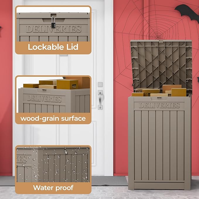 55 Gallon Package Delivery Box for Outside,Weather Resistant UV Protection Resin Outdoor Storage Parcel Box for Porches, Front Door,Balconies,Garages