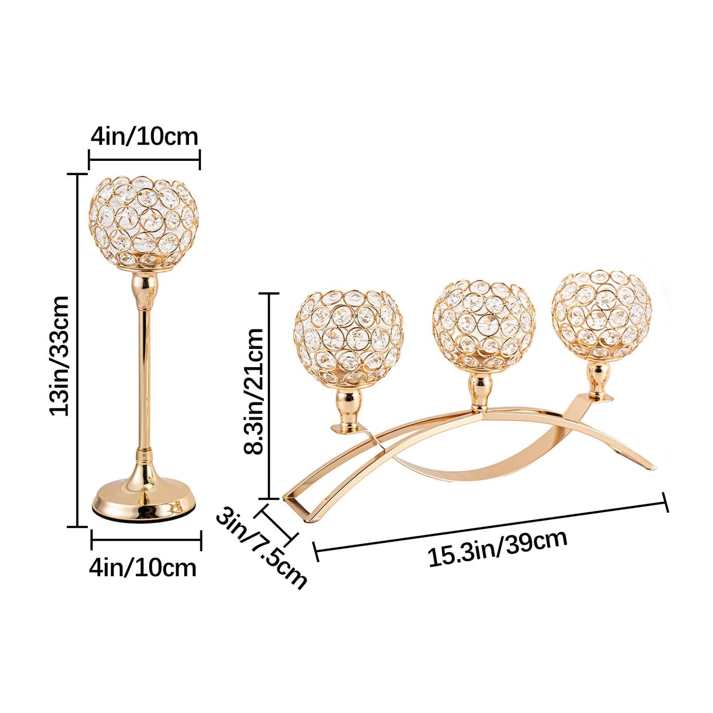 VINCIGANT Set of 3 Gold Candle Holders Wedding Table Centerpieces,Tealight Candlestick Candelabra Stand with 3 Arms for Fireplace Home Living Room Decor,Valentine's Day Housewarming