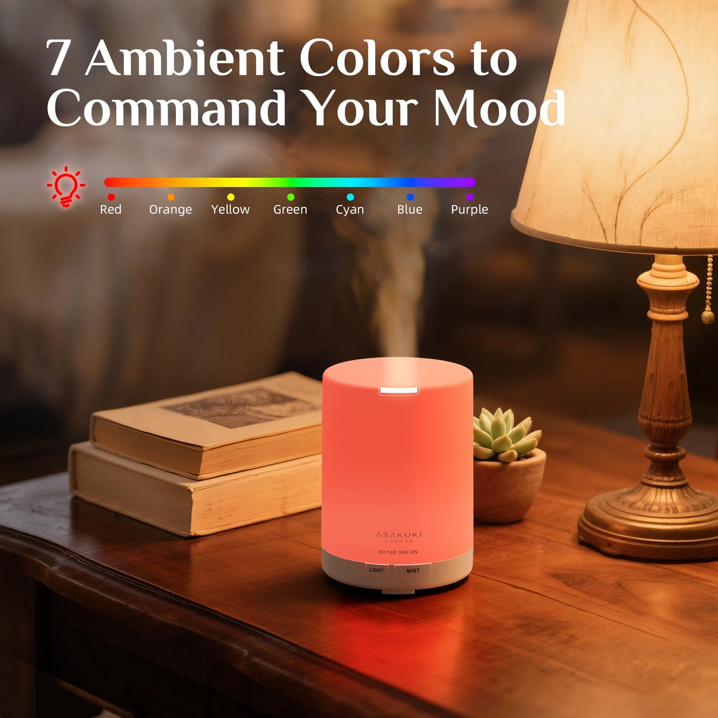 ASAKUKI 300ML Essential Oil Diffuser, Quiet 5-in-1 Premium Humidifier, Home Fragrance Aroma Diffuser with 7 LED Color Changing Light and Auto-Off Switch -Light Brown