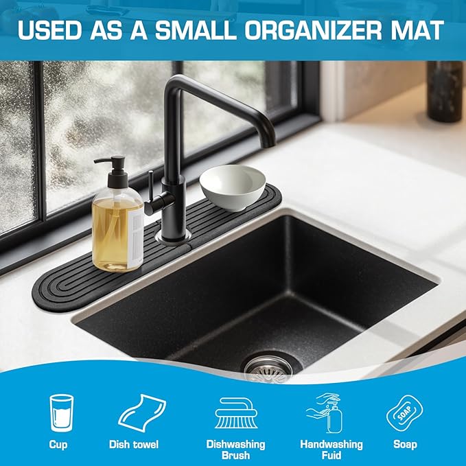 Diatomite Dark Gray-Oval 15.7" Kitchen Faucet Mat Stone Sink Tray – Quick