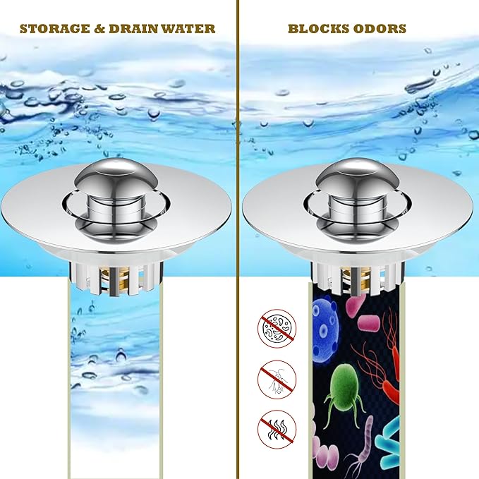 Kitchen Sink Drain Strainer 3 in 1, 304 Stainless Steel Pop Up Sink Stopper