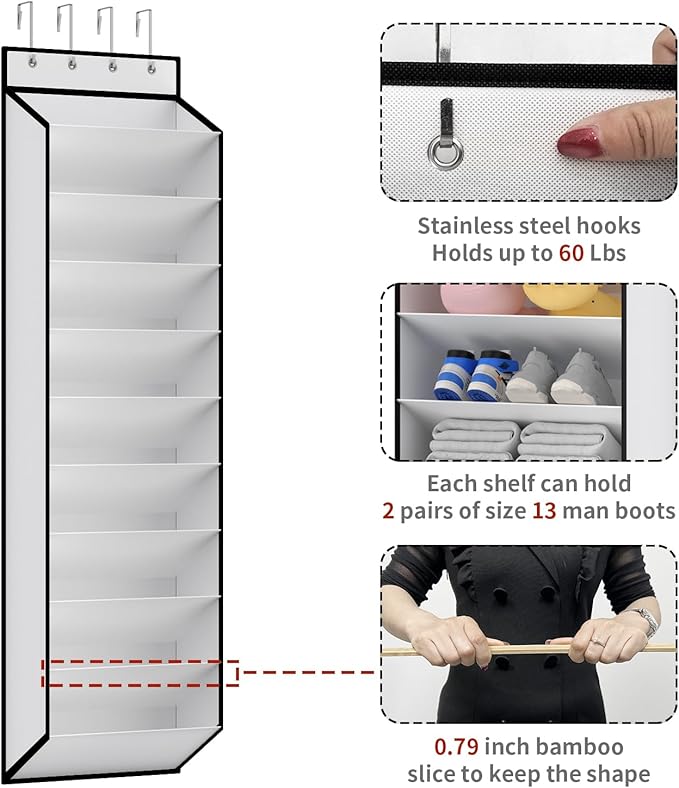KEEPJOY 10 Tiers White Over Door Shoe Organizer Storage, Hanging Shoe Holder
