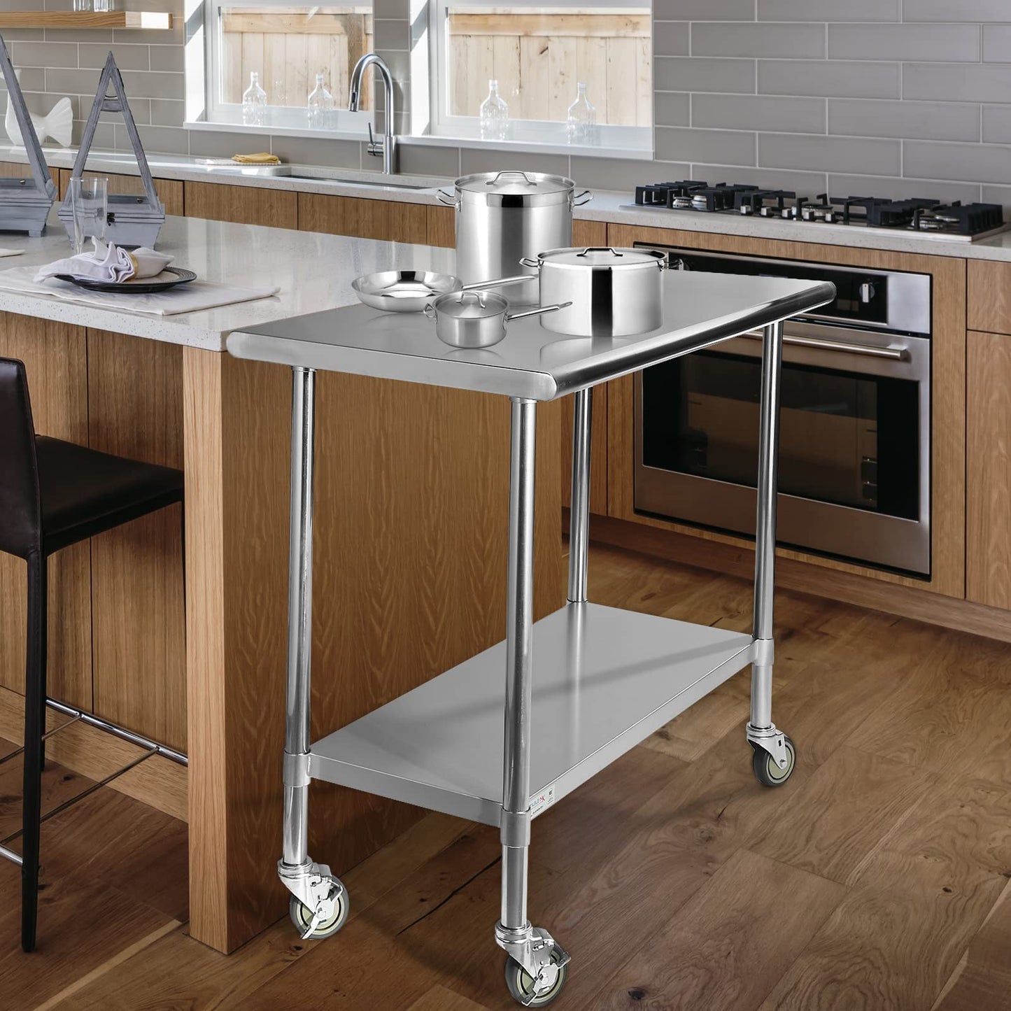 STABLEINK NSF Stainless Steel Table with Wheels 36x24 Inches 3ft, Metal Prep & Work Table with Adjustable Undershelf, for Commercial Kitchen, Restaurant, Laundry, Hotel and Garage