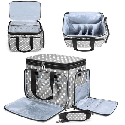 Luxja Knitting Bag - Yarn Storage Organiser for Carrying Projects, Grey Dots