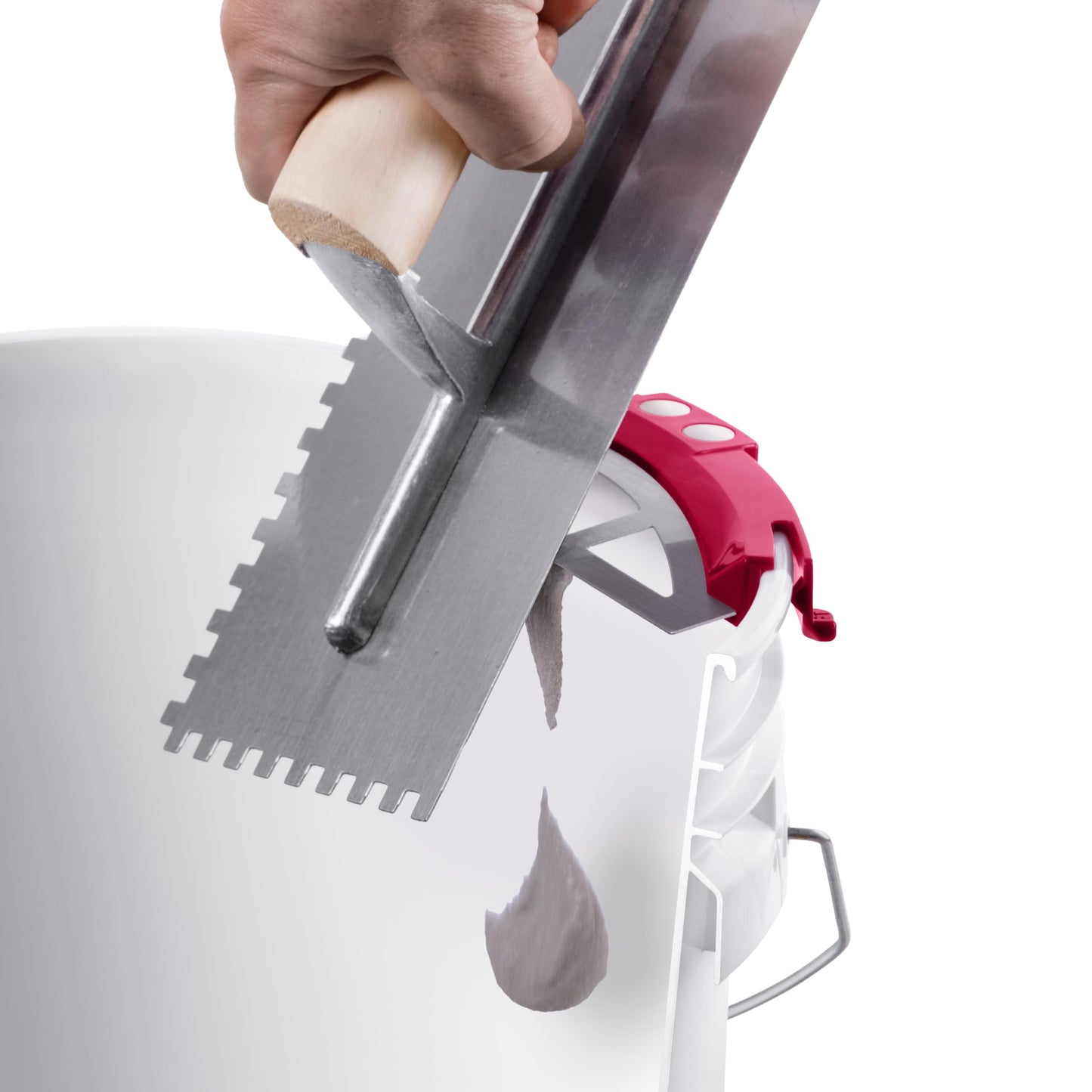 Bucky Tools Bucky Scrape – Universal 5-Gallon Bucket Trowel Scraper for Tile Work, Stainless Steel Edge Preserves Wet Mix And Reduces Waste, Magnetic Holder Secures Tools